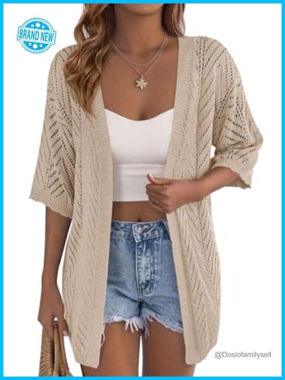 PRETTYGARDEN Women Lightweight Crochet Cardigan Short Sleeve Open Front